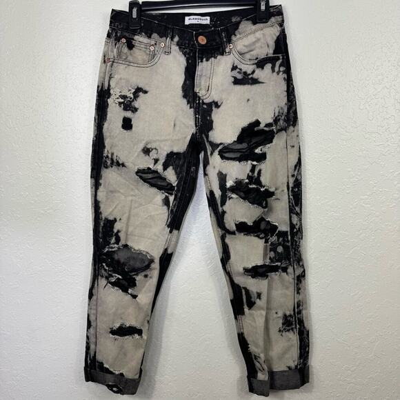 Glamorous jeans size 10 Stylish Black/ Gray Distressed cuffed denim ripped Jeans - Picture 1 of 11